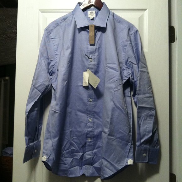 J.CREW THOMAS MASON MENS NEW BLUE COTTON DRESS SHIRT SIZE: 17.5/35SLIM FIT